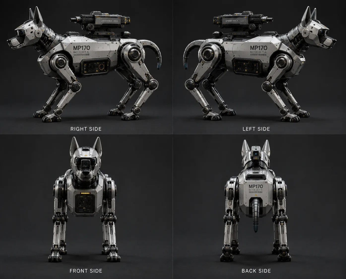 Four-view turnaround of MP-170: right side, left side, front and back